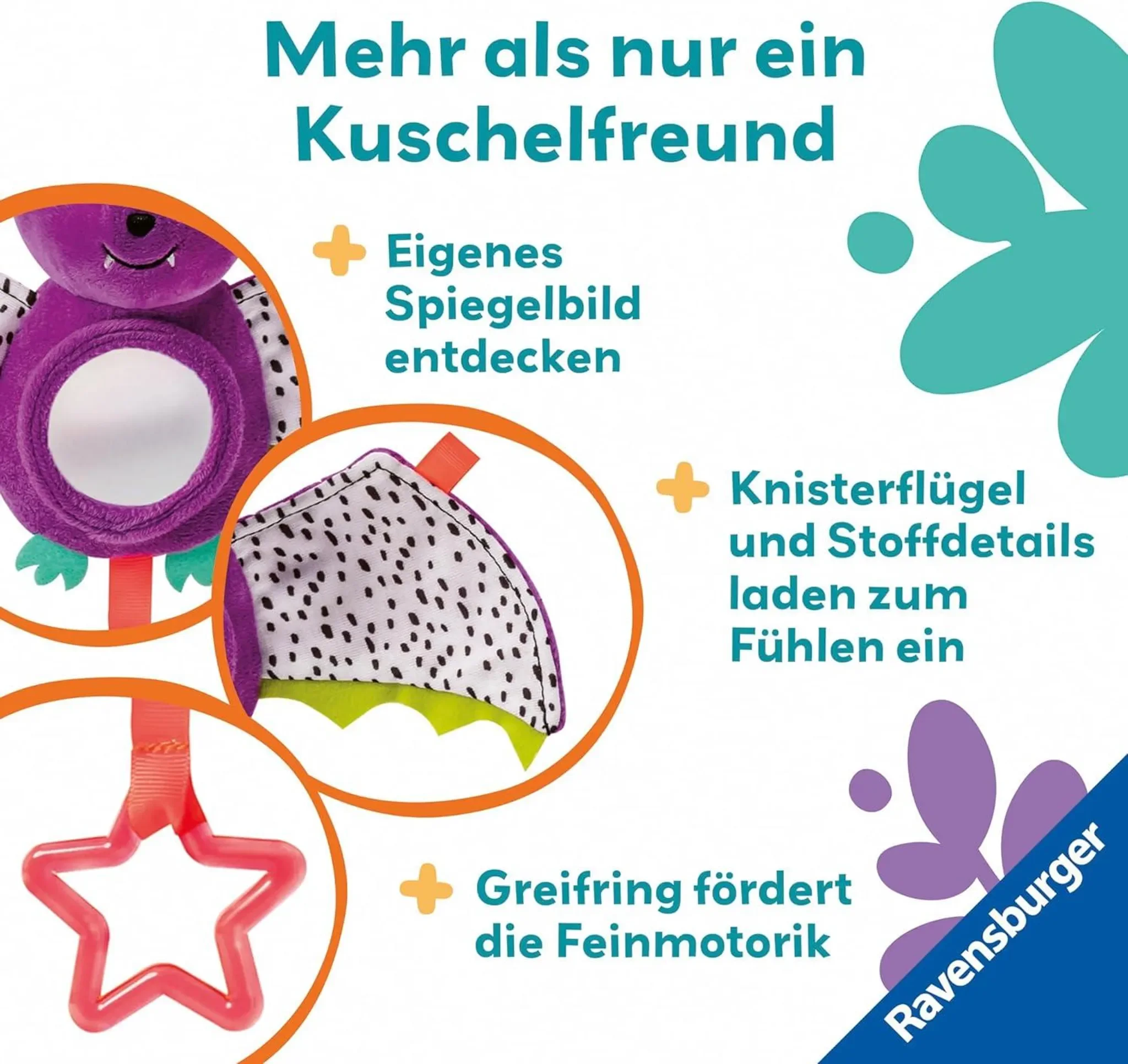 Baby Activity-Fledermaus – Kuschelspielzeug mit Spielelementen
